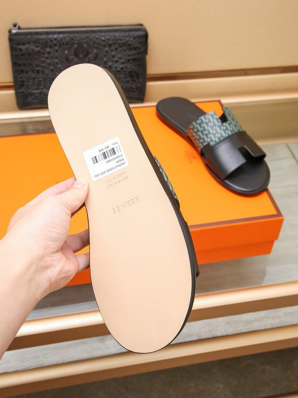 HM IZMIR SANDAL BLACK AND SAPPHIRE CALFSKIN