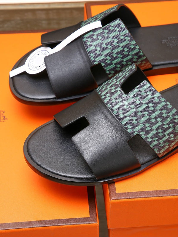 HM IZMIR SANDAL BLACK AND SAPPHIRE CALFSKIN