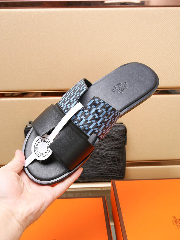 SANDALO HM IZMIR IN PELLE DI VITELLO NERO E CIELO