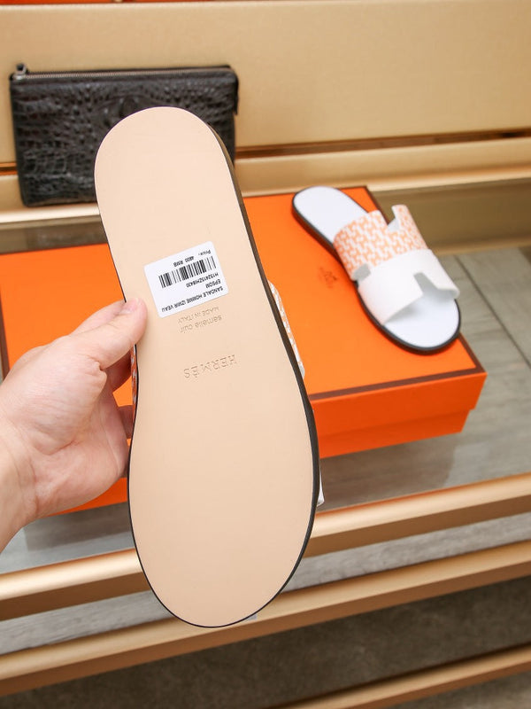 HM IZMIR SANDAL WHITE AND TANGERINE CALFSKIN