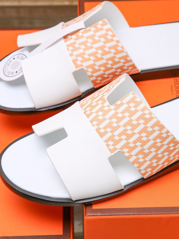 HM IZMIR SANDAL WHITE AND TANGERINE CALFSKIN