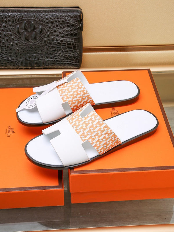 HM IZMIR SANDAL WHITE AND TANGERINE CALFSKIN