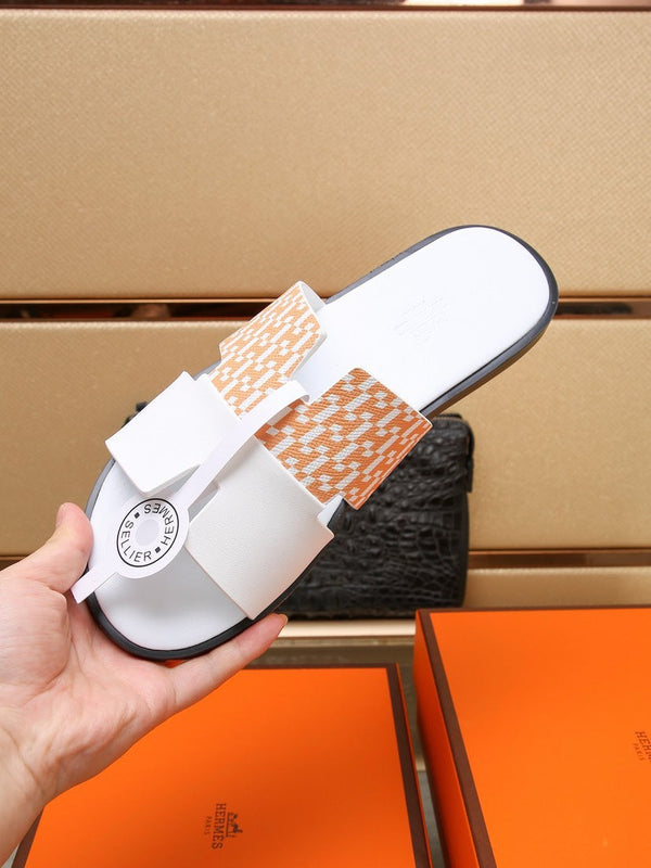 HM IZMIR SANDAL WHITE AND TANGERINE CALFSKIN