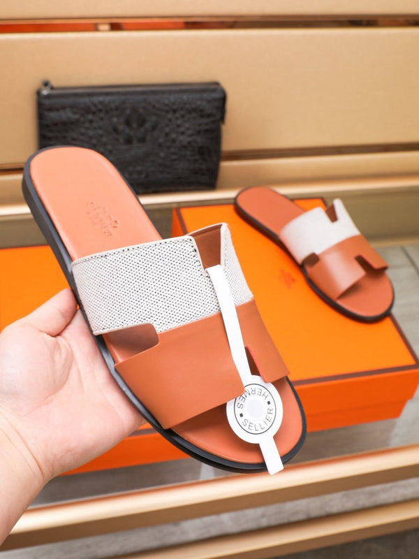 HM IZMIR SANDAL ORANGE AND WHITE LAMBSKIN