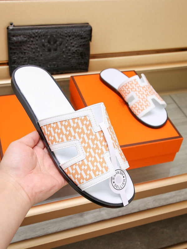 HM ORAN SANDAL WHITE AND TANGERINE LAMBSKIN
