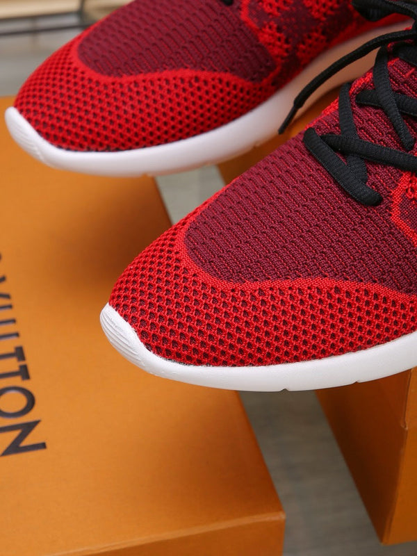 LV SNEAKERS IN CURRANT RED MESH FABRIC
