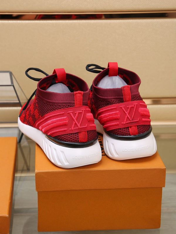 LV SNEAKERS IN CURRANT RED MESH FABRIC