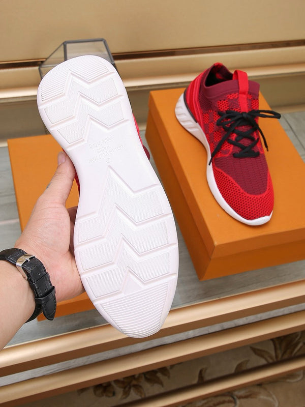 LV SNEAKERS IN CURRANT RED MESH FABRIC
