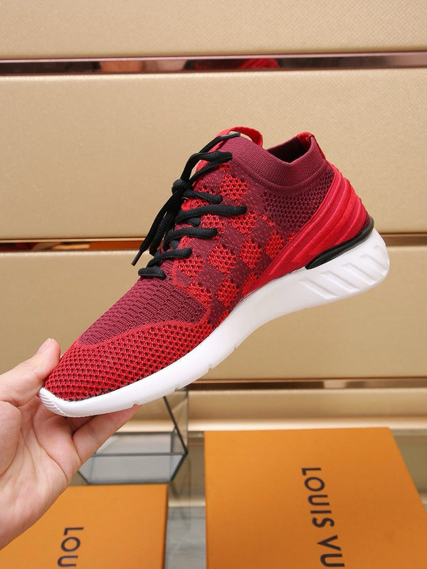 LV SNEAKERS IN CURRANT RED MESH FABRIC
