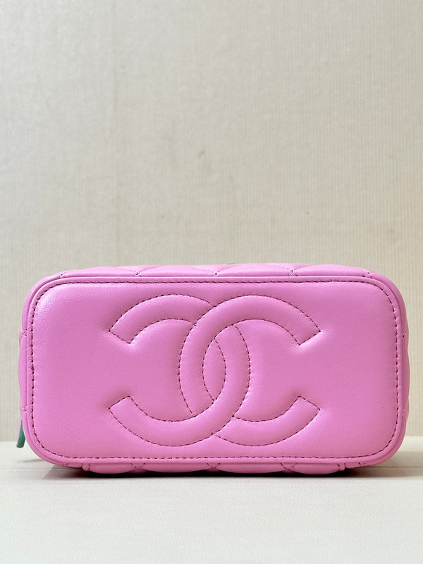 vanity shoulder bag top handle 17cm pink green lambskin