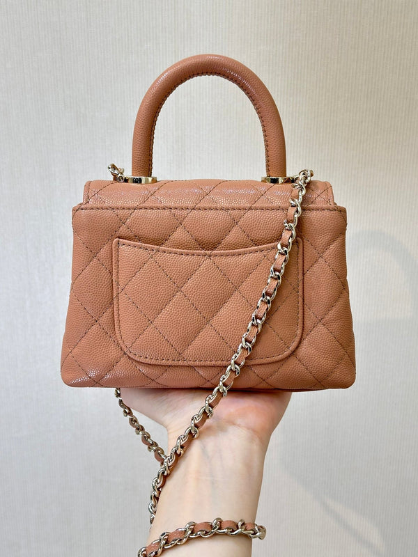 CC 24K Coco Handle Nano 14.5cm Begie Grained Calfskin Gold Hardware