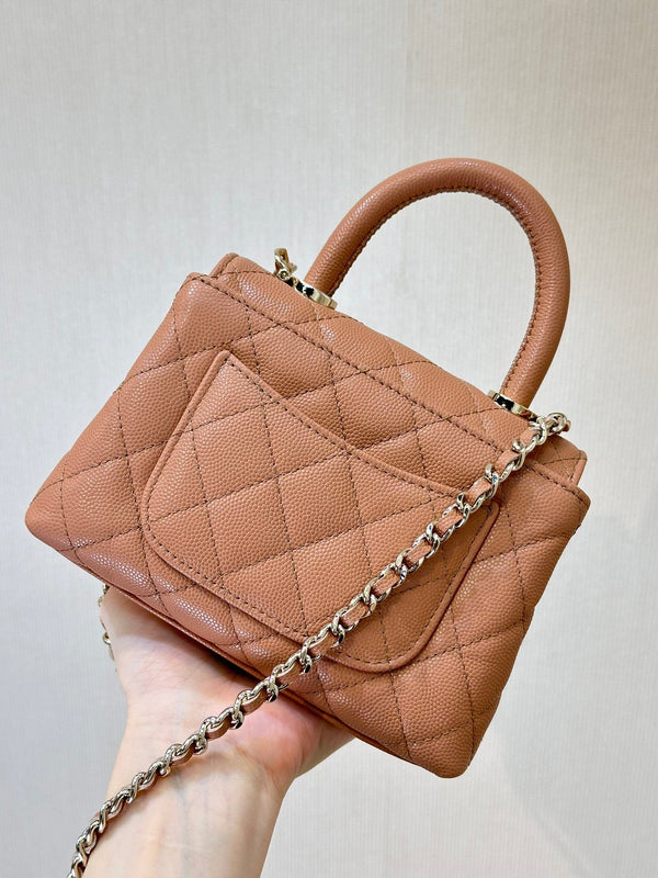 CC 24K Coco Handle Nano 14.5cm Begie Grained Calfskin Gold Hardware
