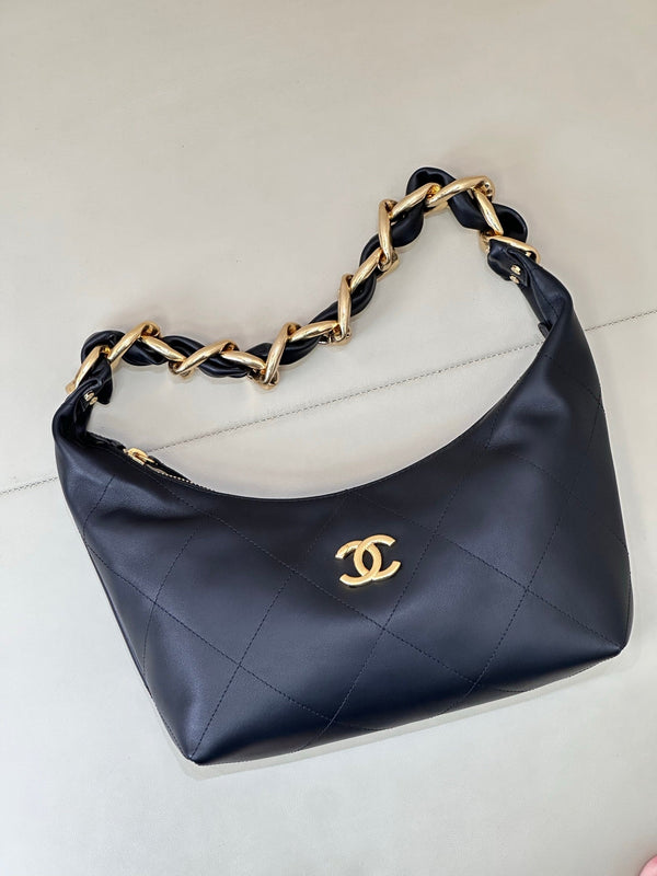 CC 2025 Hobo Bag Black Lambskin Gold Hardware 296891