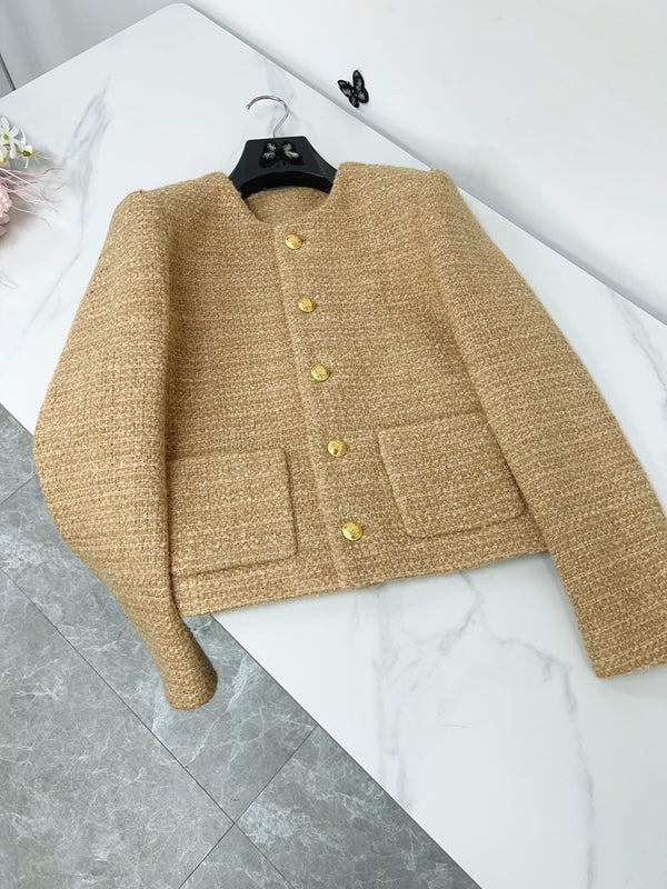 Celine Jacket Khaki Gold Wool Cotton 290462