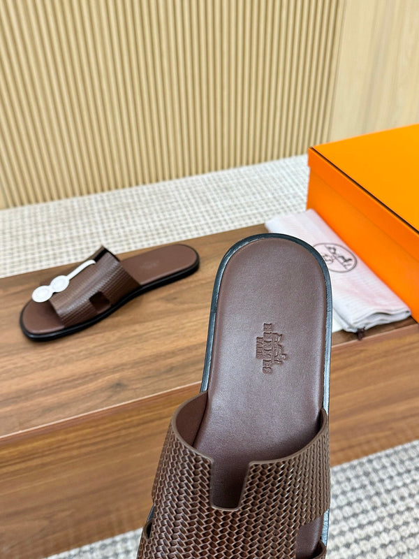 HM Men Izmir Sandals Coffee Embossed Leather 799283