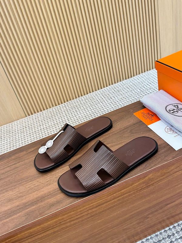 HM Men Izmir Sandals Coffee Embossed Leather 799283