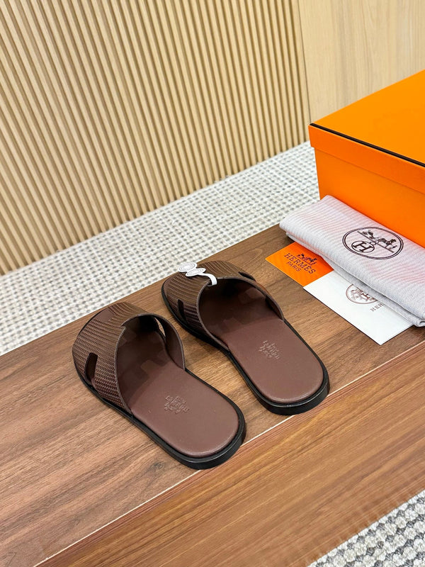 HM Men Izmir Sandals Coffee Embossed Leather 799283