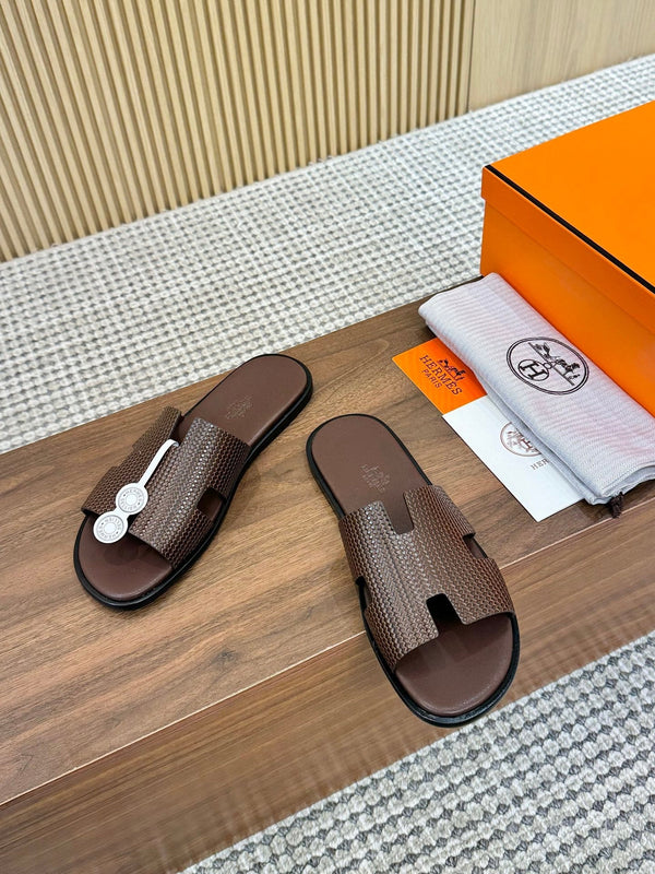 HM Men Izmir Sandals Coffee Embossed Leather 799283