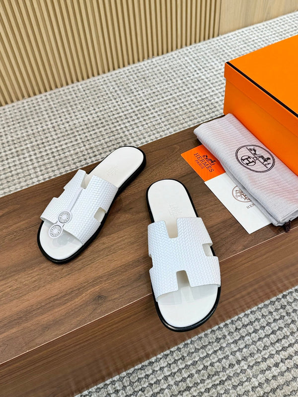 HM Men Izmir Sandals White Embossed Leather 799284