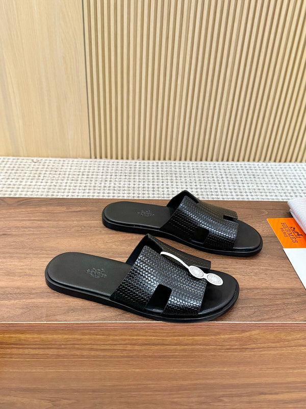 HM Men Izmir Sandals Black Embossed Leather 799285