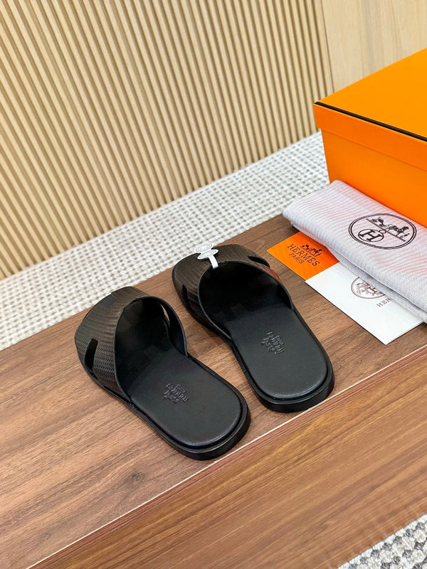 HM Men Izmir Sandals Black Embossed Leather 799285