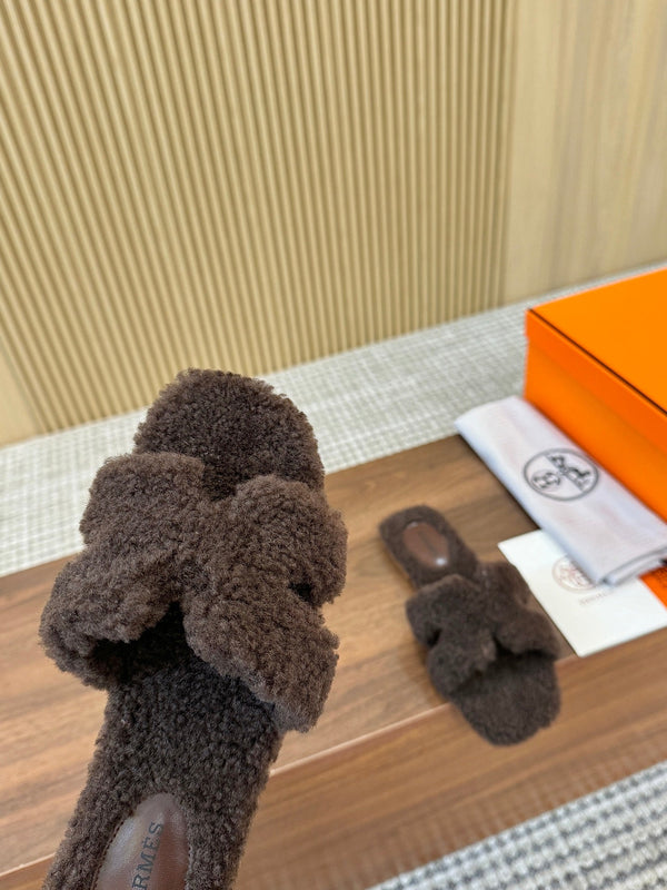 HM Oran Sandal Brown Coffee Wool 543689