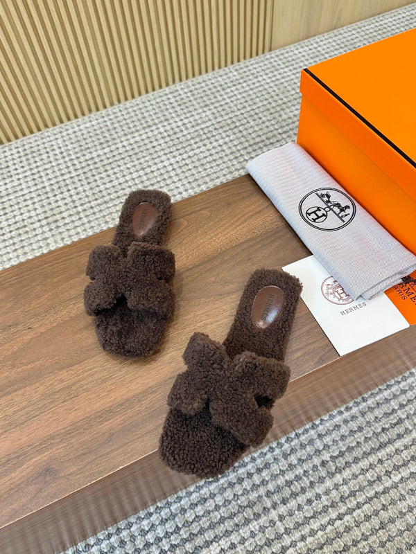 HM Oran Sandal Brown Coffee Wool 543689