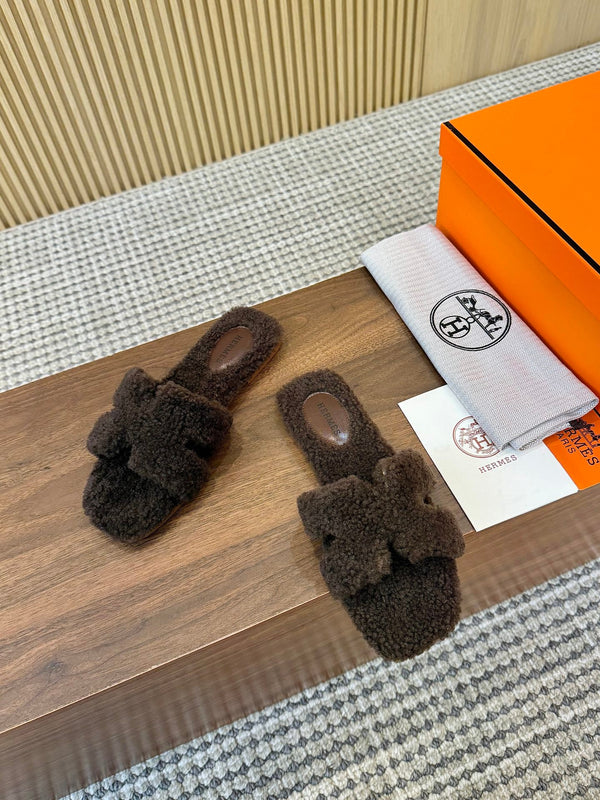 HM Oran Sandal Brown Coffee Wool 543689