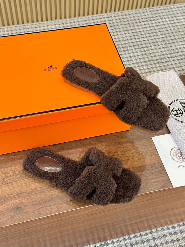 HM Oran Sandal Brown Coffee Wool 543689