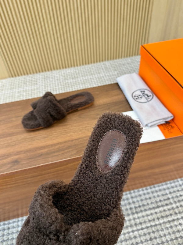 HM Oran Sandal Brown Coffee Wool 543689