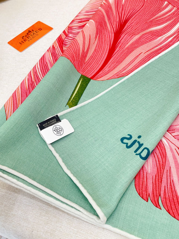 Écharpe HM 25s 140cm Vert Rose Cachemire 973318