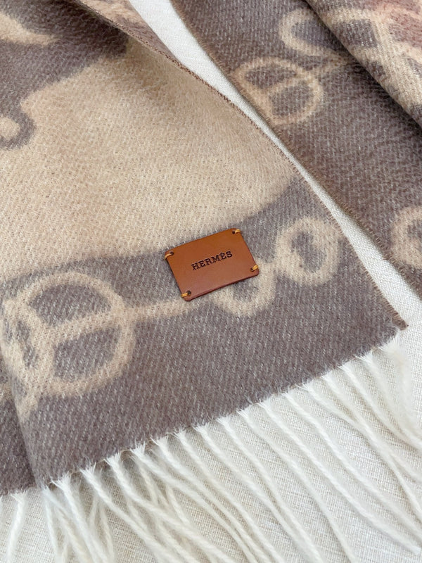HM Casaque Mors Longue Écharpe Gris Beige Cachemire 139452