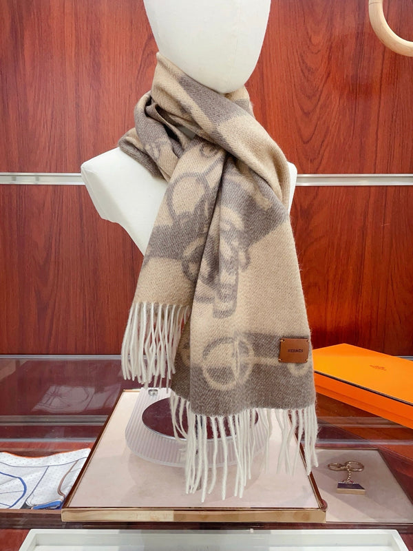 HM Casaque Mors Longue Écharpe Gris Beige Cachemire 139452