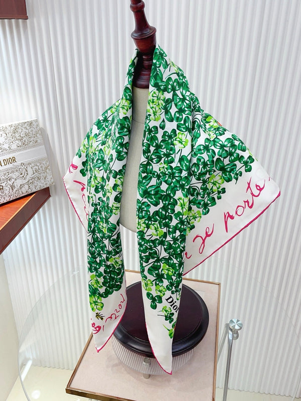 CD Clover Scarf 90x90 Green Colorful Twill Silk 223489