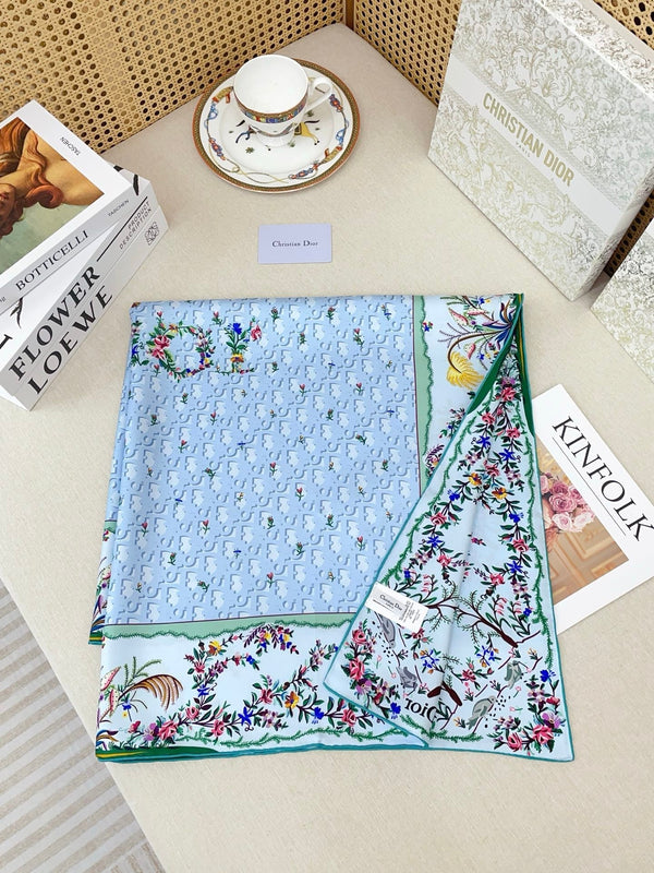CD Dioramour Scarf 90x90 Blue Colorful Twill Silk 223493