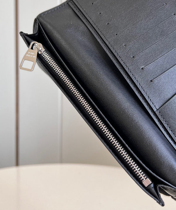 BRAZZA WALLET 19CM BLACK CALFSKIN