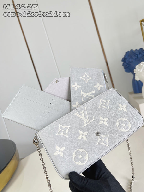 LV Pochette Felicie Brume Gray Monogram Cowhide 205525