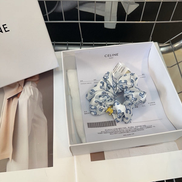 WHITE MIX CLASSIC BLUE SILK SCRUNCHIE 420676