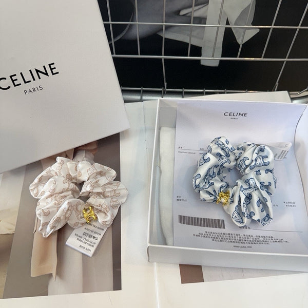 WHITE MIX CLASSIC BLUE SILK SCRUNCHIE 420676