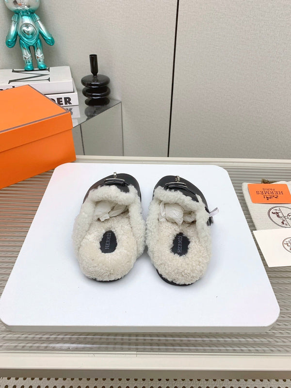 HM Mule 30mm In Black With Fleece And Cowhide Lining 971388