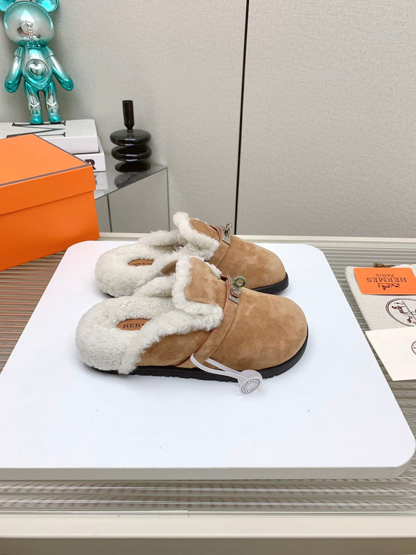 HM Mule 30mm In Light Brown With Fleece And Suede Lining 971394