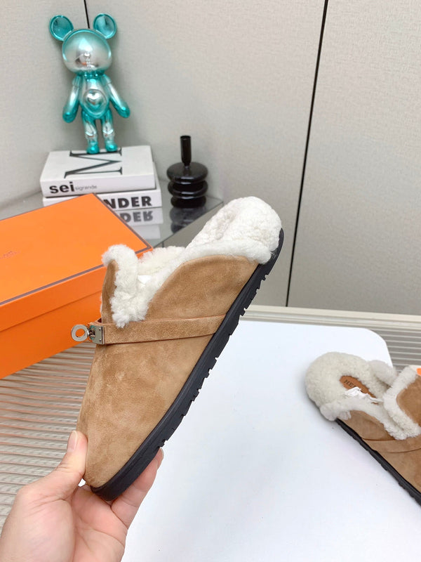 HM Mule 30mm In Light Brown With Fleece And Suede Lining 971394