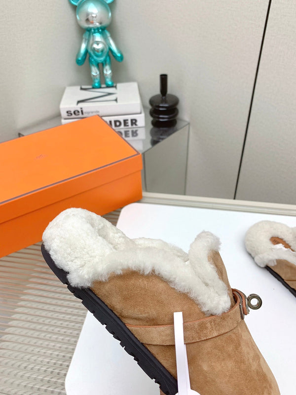 HM Mule 30mm In Light Brown With Fleece And Suede Lining 971394