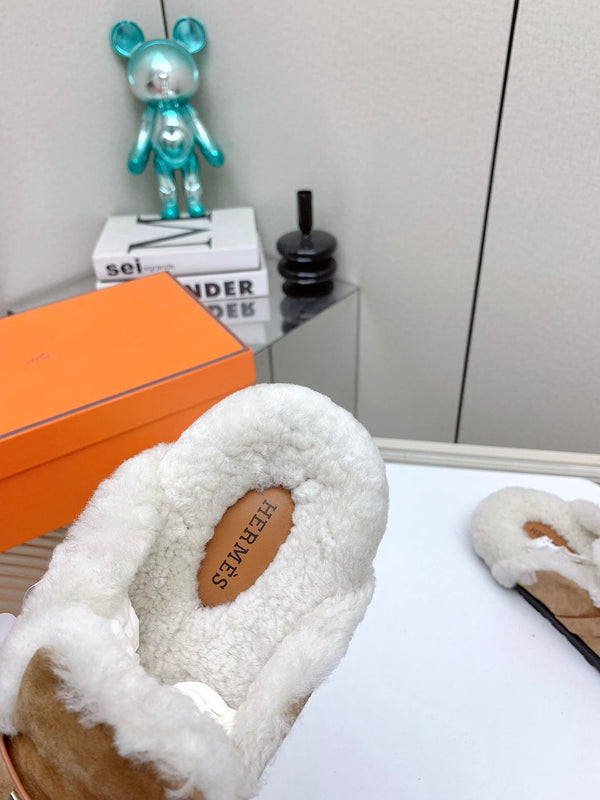 HM Mule 30mm In Light Brown With Fleece And Suede Lining 971394