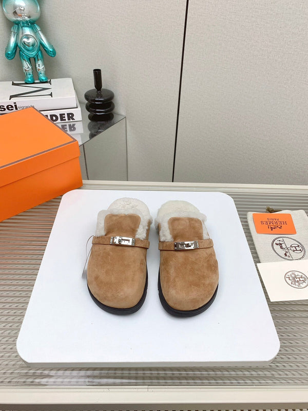 HM Mule 30mm In Light Brown With Fleece And Suede Lining 971394