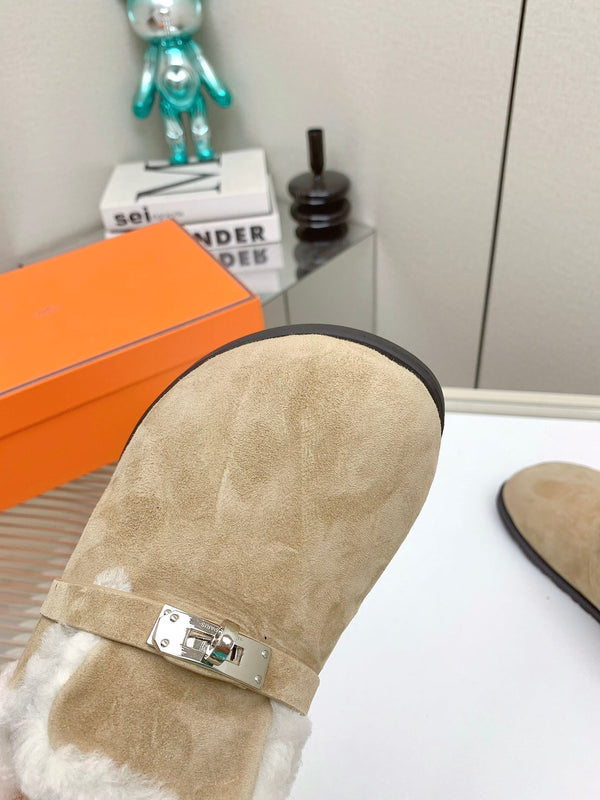 HM Mule 30mm In Light Brown Beige With Fleece And Suede Lining 971396