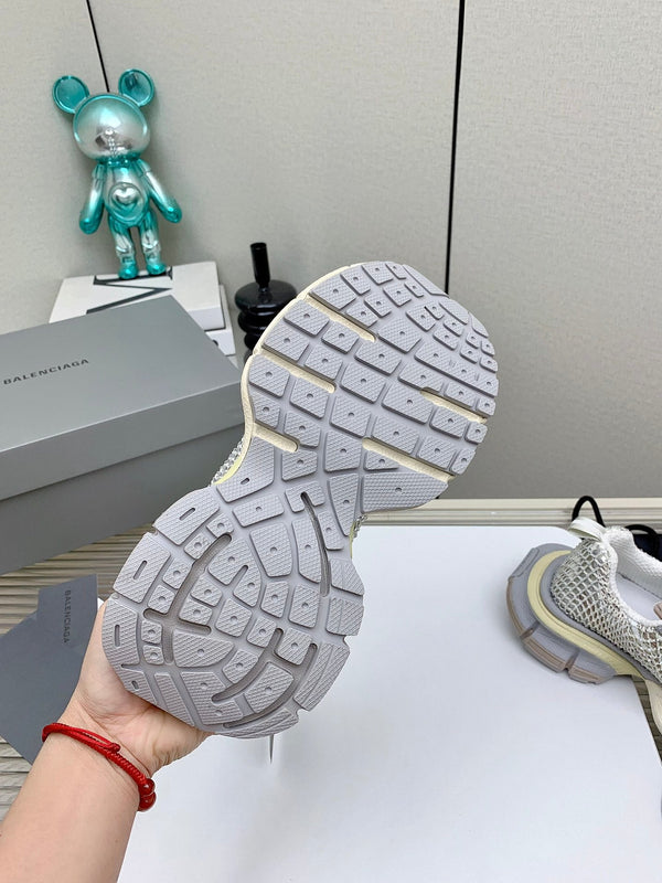 SNEAKER XL IN RETE GRIGIA E BEIGE, POLIURETANO, POLIESTERE CON STRASS