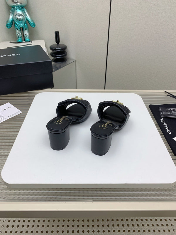 CC Mule Sandals 50mm In Black Quilted Lambskin 148942