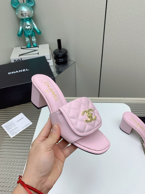 CC Mule Sandals 50mm In Light Pink Quilted Lambskin 148948