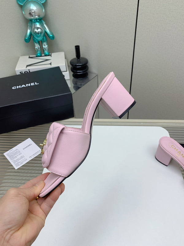 CC Mule Sandals 50mm In Light Pink Quilted Lambskin 148948